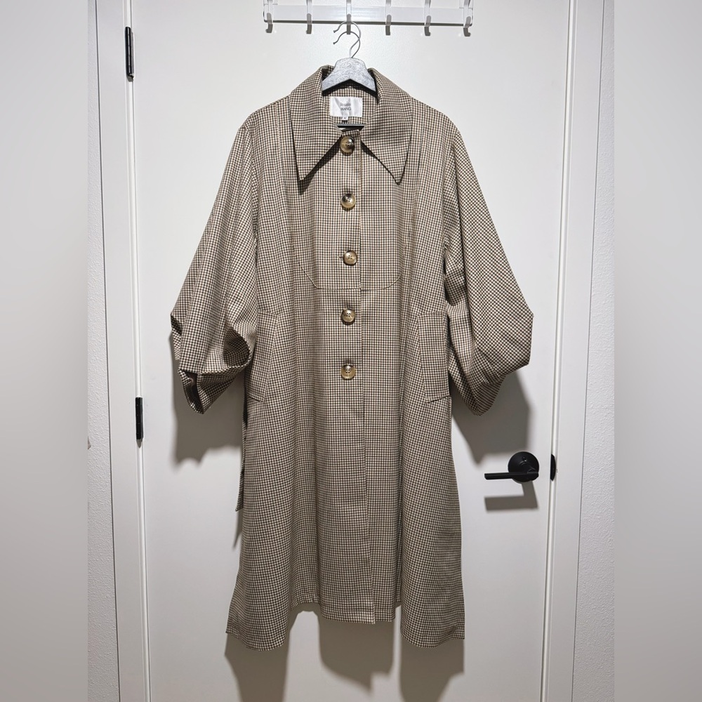Classic Tan Checkered Trench Coat